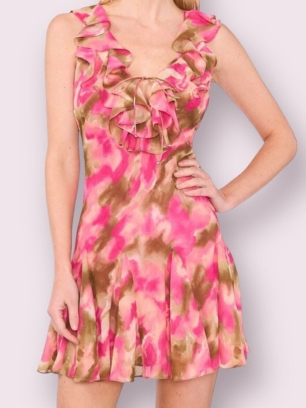 Parker The Maya Mini Dress Pink Brown Tie Dye Pattern Size 12